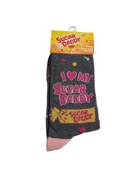 Sugar Daddy I Love My Sugar Daddy Gray Pink Yellow Crew Socks One Size Fits Most